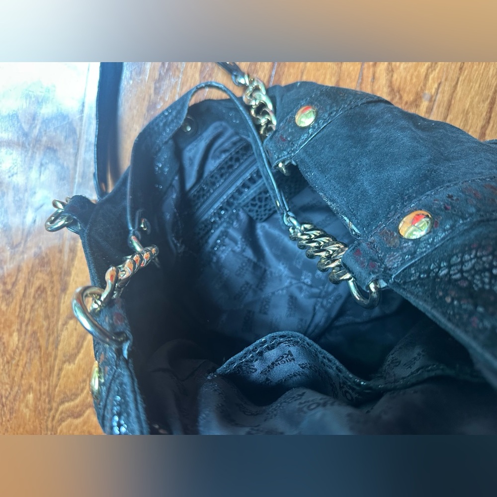 Michael Kors Delancy black snakeskin leather tote bag with gold studded details. - Picture 5 of 5